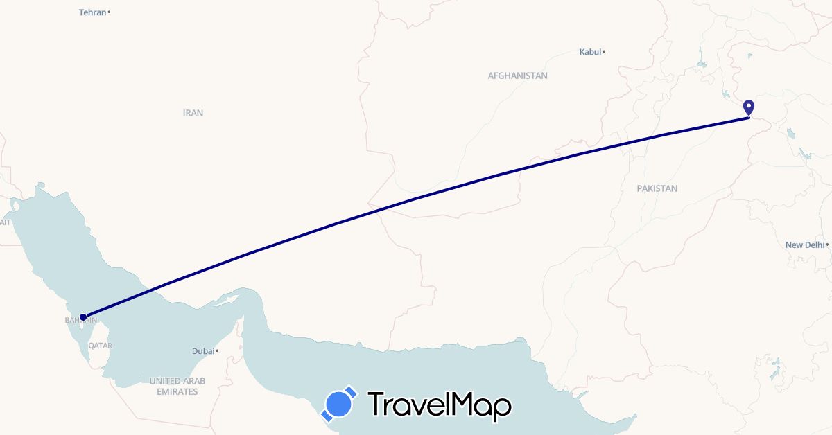 TravelMap itinerary: driving in Bahrain, Pakistan (Asia)
